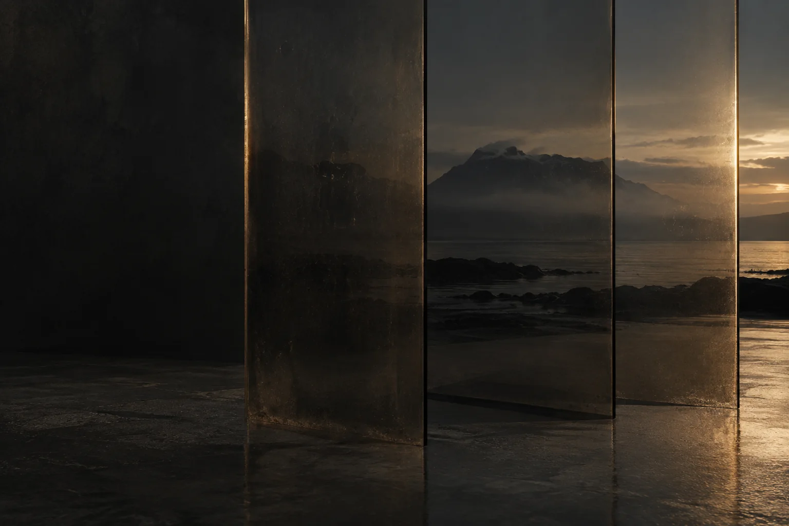 A closer view through the bronze glass panels
